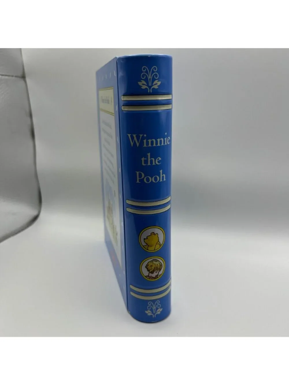 Winnie The Pooh Blue Metal Storage Tin Box - Schylling - Book Design With Gold I - Picture 4 of 6